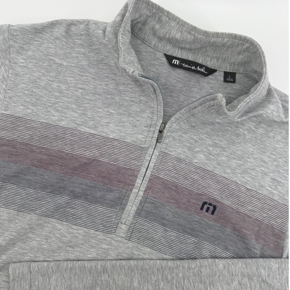 TravisMathew Mens Large Gray Heathered Striped Quarter Zip Pullover Golf Top